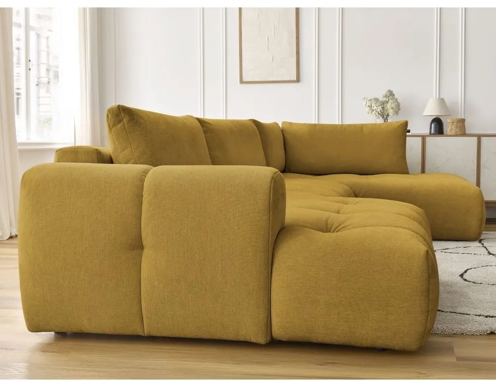 Colțar galben muștar extensibil/cu spațiu de depozitare (cu colț pe partea dreaptă/în formă de "U") Fuji – Bobochic Paris