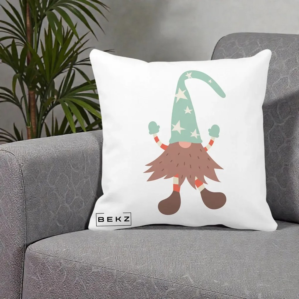 Perna Decorativa Pitic Gnom Nordic cu Cadou Menta, 40x40 cm, Alba Mata, Husa Detasabila, Perna Inclusa, BEKZ®