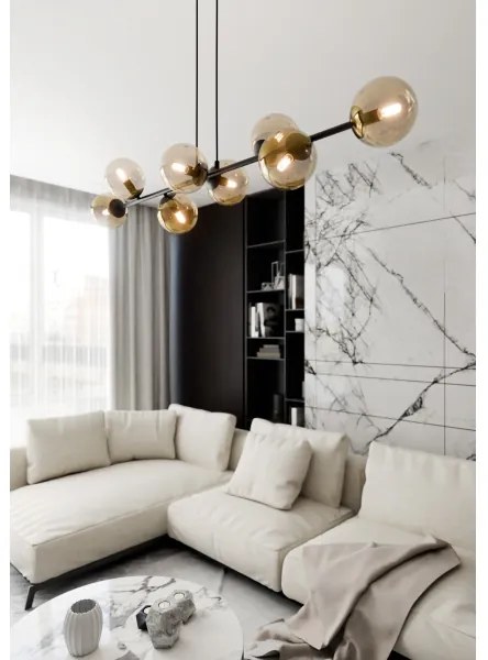 Lustră pe tijă LINEAR 8xE14/10W/230V negru/bej