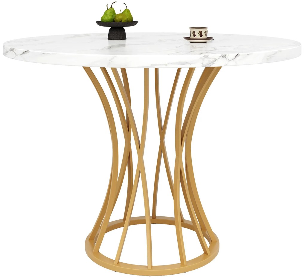 Masă rotundă pentru 4 persoane, Alb+Auriu | Aosom Romania