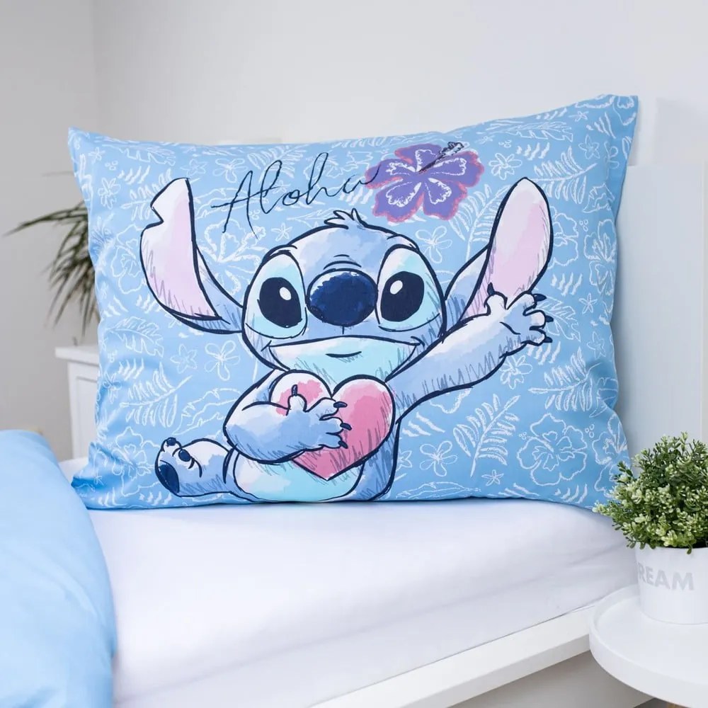 Lenjerie de pat pentru copii albastră din bumbac pentru pat de o persoană 140x200 cm Lilo and Stitch "Wave" – Jerry Fabrics