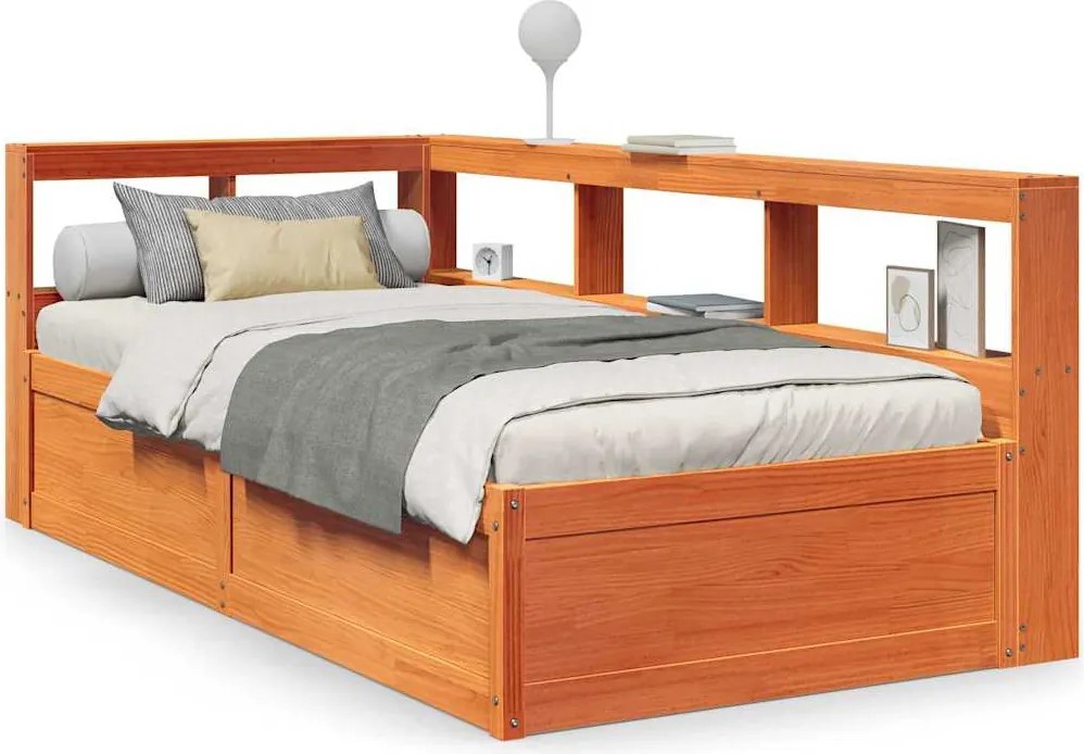 vidaXL Pat bibliotecă fără saltea maro ceruit 90x190 cm lemn masiv pin