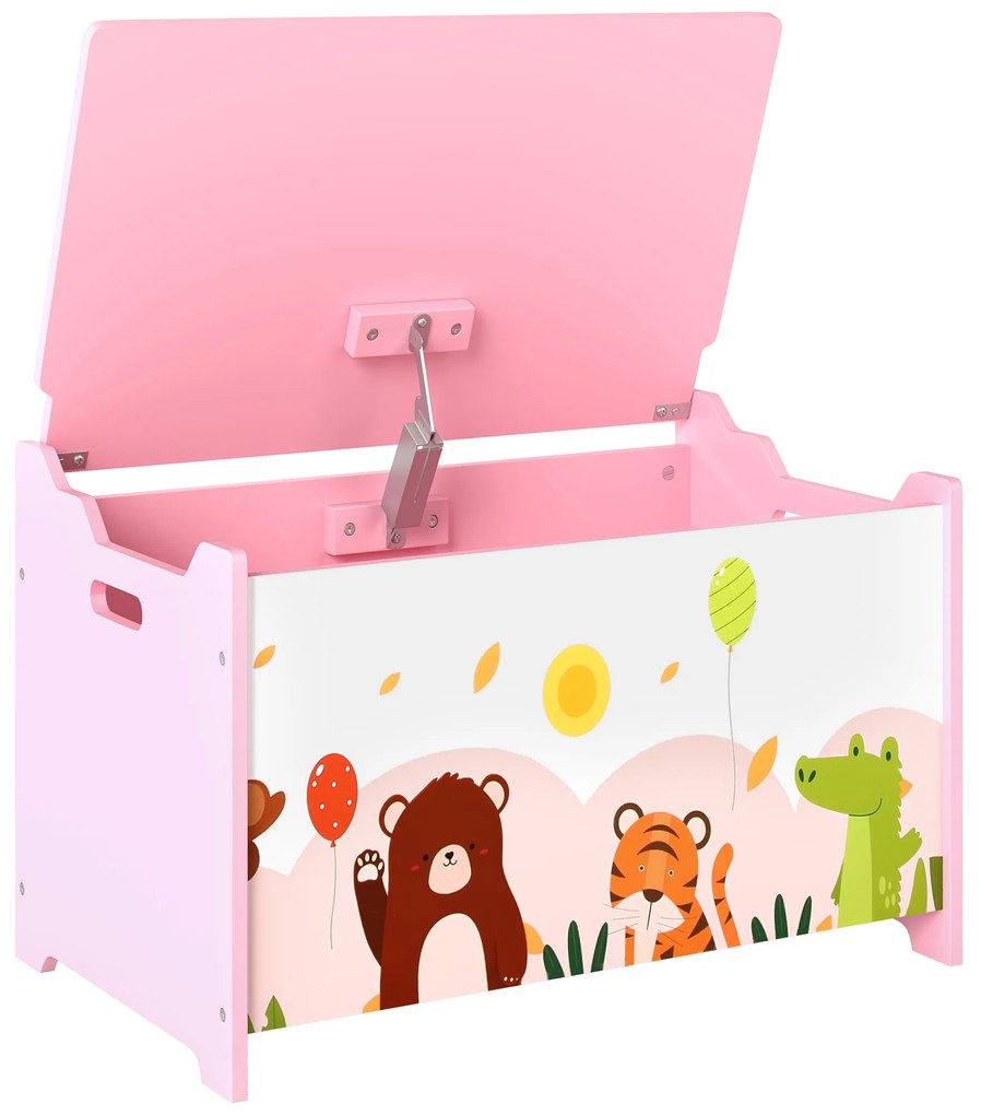 AIYAPLAY Ladă de depozitare pentru jucării cu balamale de siguranță din lemn pentru copii, Roz | Aosom Romania