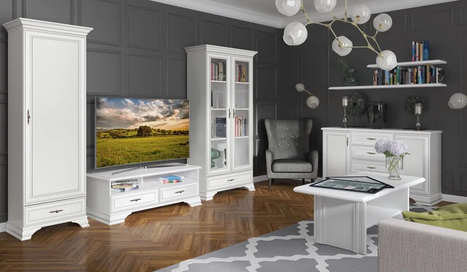 Vitrina Idento, 2 Usi 1 Sertar, H 210 CM, MDF Alb Alpin