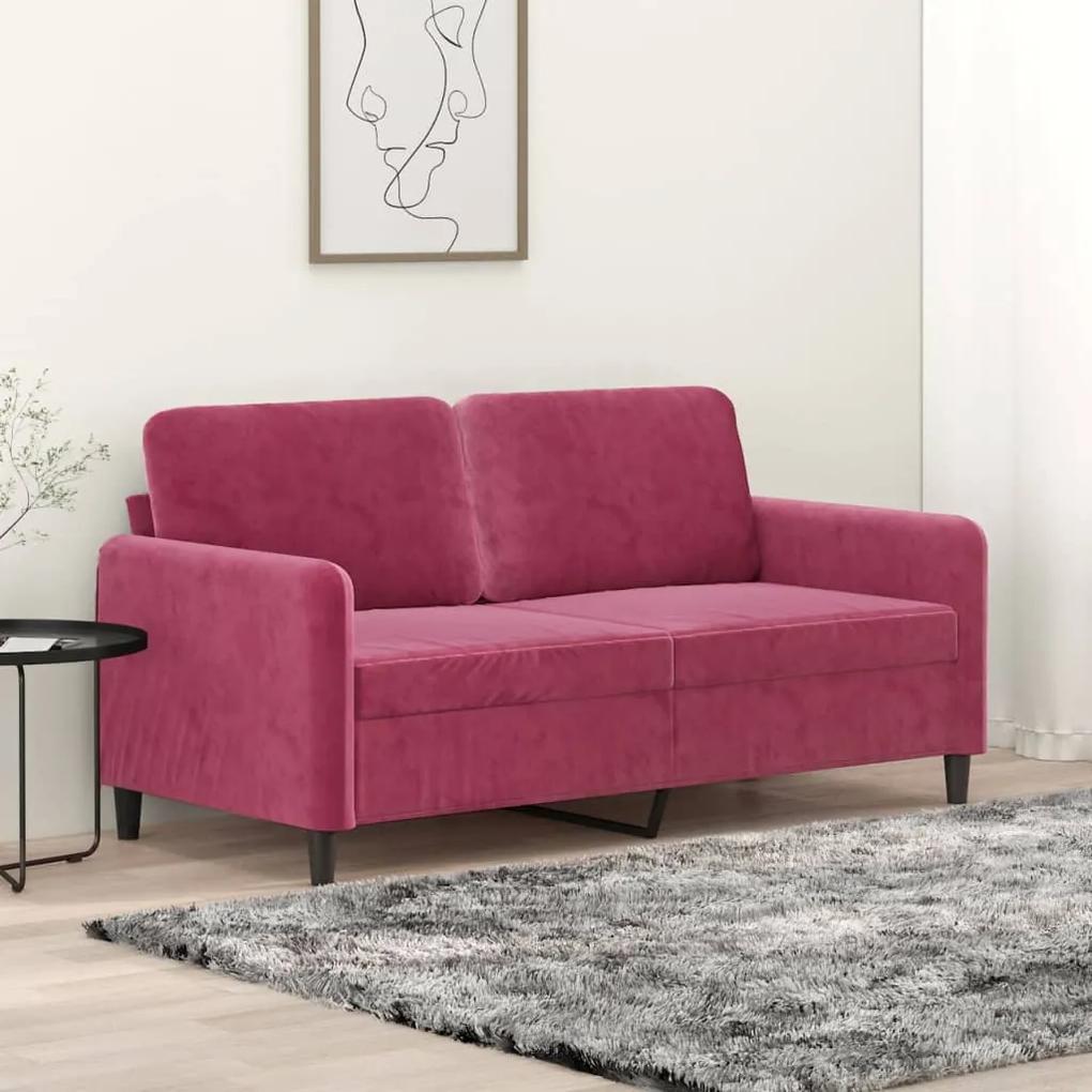 Canapea cu 2 locuri, rosu vin, 140 cm, catifea
