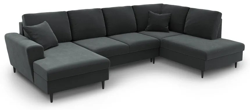 Colțar gri închis extensibil, cu spațiu de depozitare cu tapițerie din catifea (cu colț pe partea dreaptă-în formă de "U") Kyoto – Cosmopolitan Design
