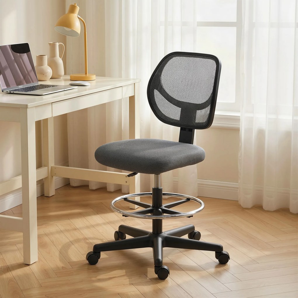 Vinsetto Scaun de birou ergonomic, fotoliu de birou cu suport pentru picioare, scaun pentru desen din plasă, înălțime reglabilă, gri închis | Aosom Romania