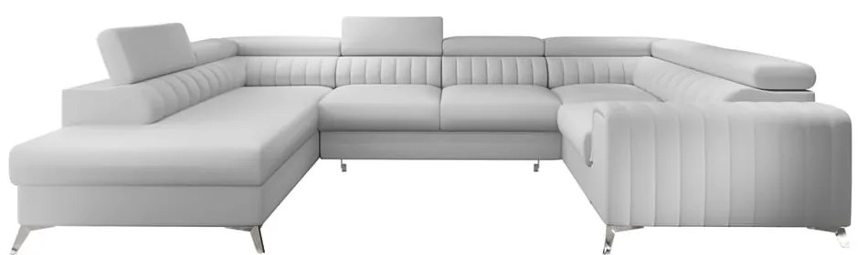 Colțar alb extensibil/cu spațiu de depozitare cu tapițerie din imitație de piele (cu colț pe partea stângă/în formă de "U") Louis – ELTAP