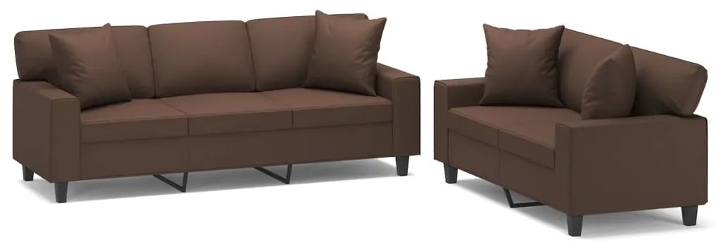 3153991 vidaXL Set de canapele cu perne, 2 piese, maro, piele ecologică