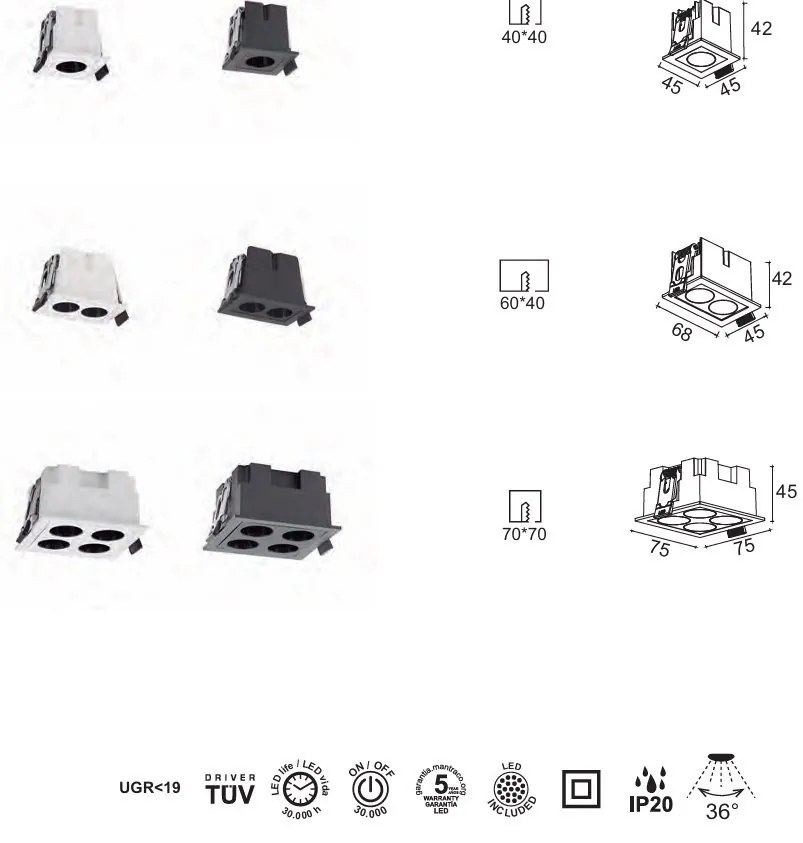 Corp incastrabil cu 4 spoturi LED BLAU alb