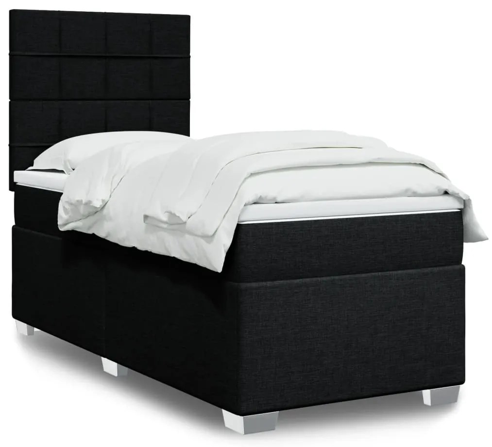 vidaXL Pat box spring cu saltea, negru, 90x200 cm, textil