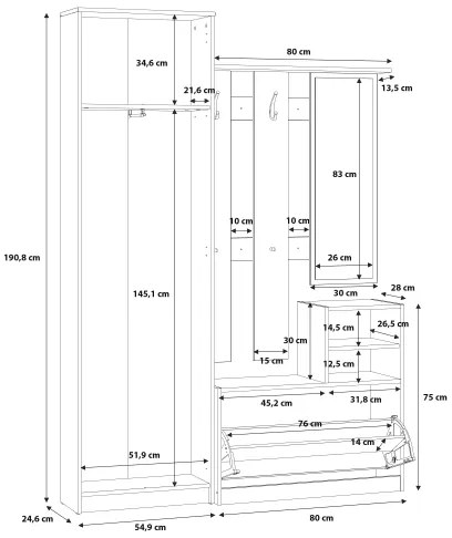 Panou pentru hol KAVI cu oglindă, stejar artisan
