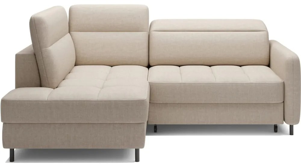 Colțar bej extensibil/cu spațiu de depozitare cu tapițerie din catifea (cu colț pe partea stângă/în formă de ”L”) Barea – ELTAP