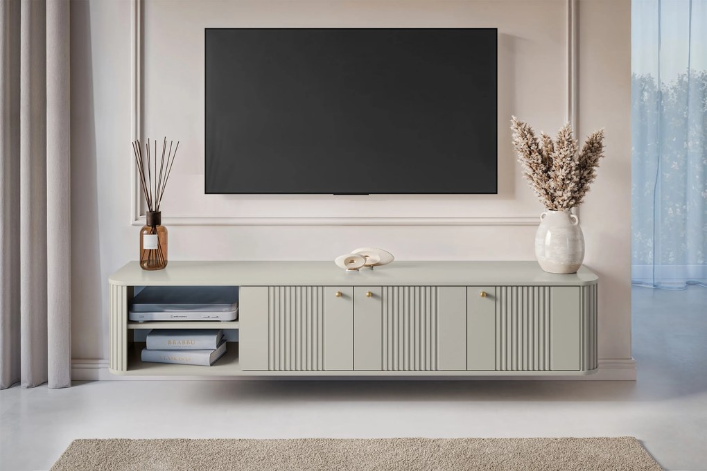 Dulap TV suspendat Vesper 3D 187 cm - cașmir / mânere aurii