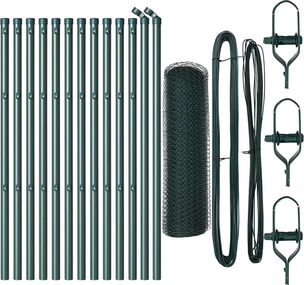 vidaXL Stâlp de gard. Verde 25 x 0,5 m (plasă de 13 mm) Oțel