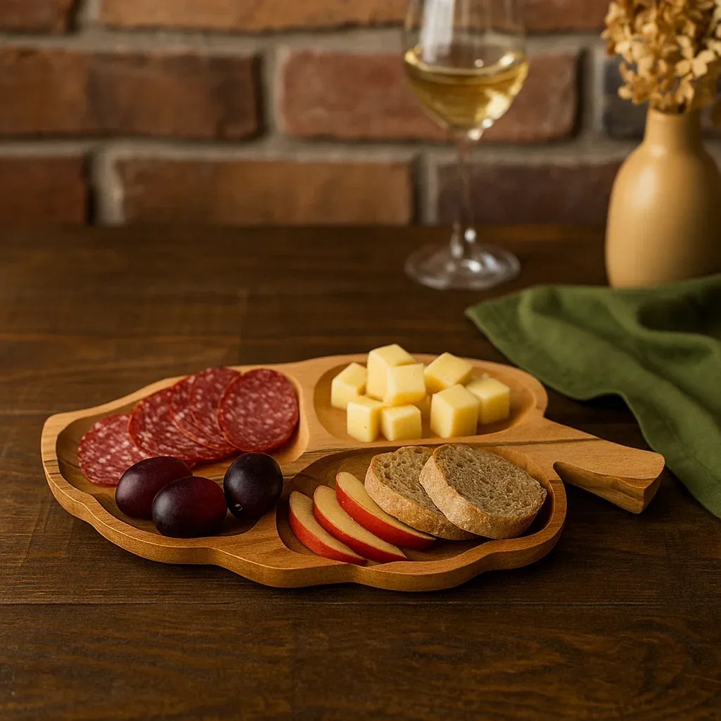 Platou rustic artizanal din lemn de fag pentru servire, 53x27 cm - FRUNZA