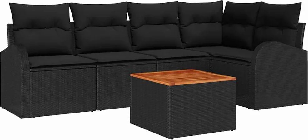 vidaXL Set de canapele pentru grădină 6 pcs Negru poliratan