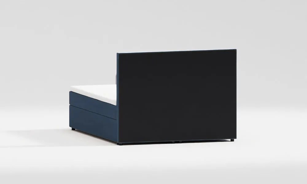 Pat boxspring albastru închis cu spațiu de depozitare 180x200 cm Flip – Ropez