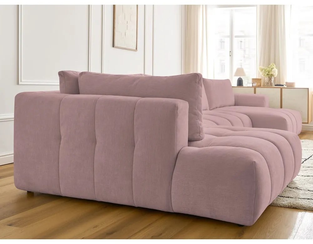 Colțar roz extensibil/cu spațiu de depozitare (cu colț pe partea stângă/în formă de "U") Fuji – Bobochic Paris