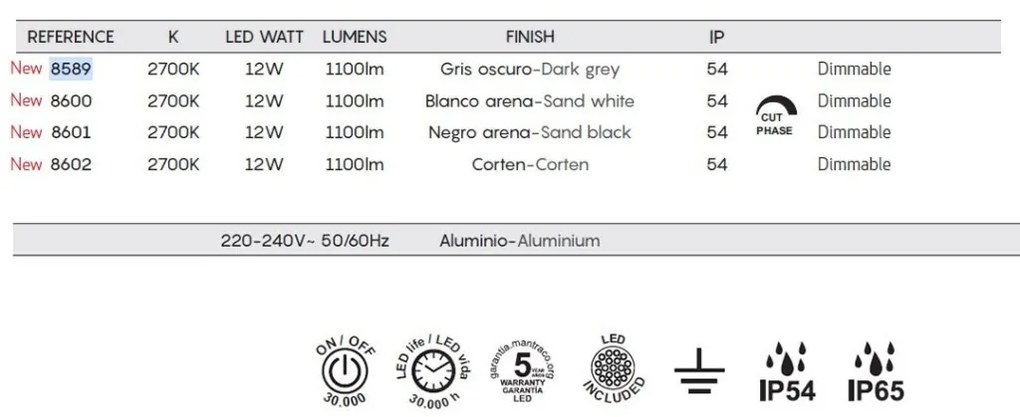 Aplica LED dimabila iluminat exterior ambiental IP54 DAVOS gri MA-8589