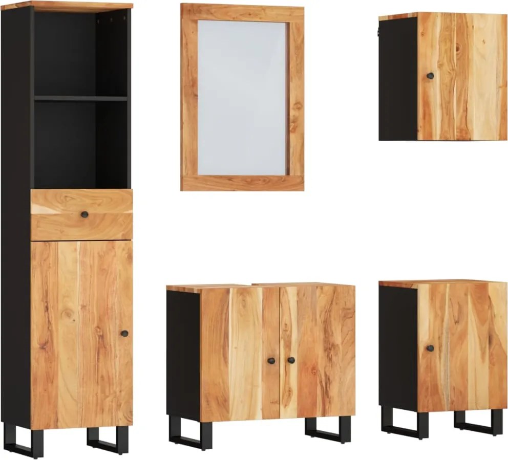 vidaXL Set mobilier de baie, 5 piese, lemn masiv de acacia