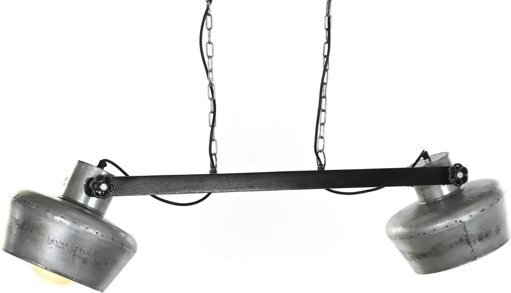 Lustră suspendată din metal și lemn de mango, gri și maro închis, cu 2 spoturi, 28 x 104 x 25 cm, „Souvigny”