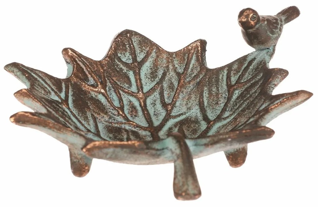 Băcănie metalică Frunză de arțar cu păsăricăRomance, 17 x 16 x 6 cm, cupru