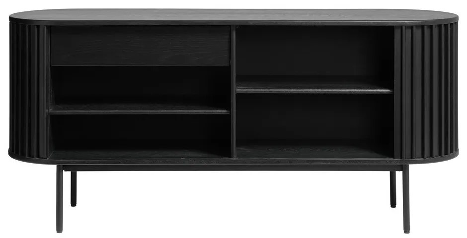 Comodă neagră joasă cu aspect de lemn de stejar cu ușă glisantă 73x160 cm Siena – Unique Furniture