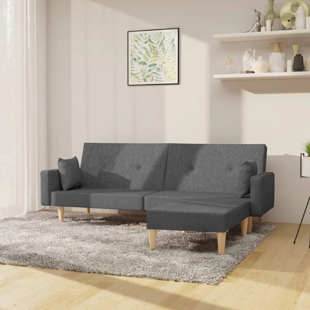 3080511 vidaXL Canapea extensibilă 2 locuri, cu taburet, gri deschis, textil