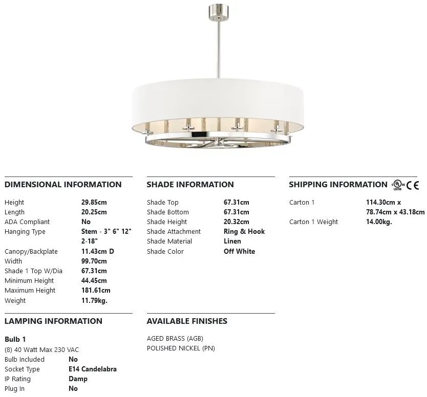 Candelabru LUX DURHAM, nichel lucios, abajur oval