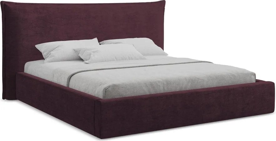 Pat matrimonial violet tapițat cu spațiu de depozitare cu somieră 140x200 cm Esala – Makamii