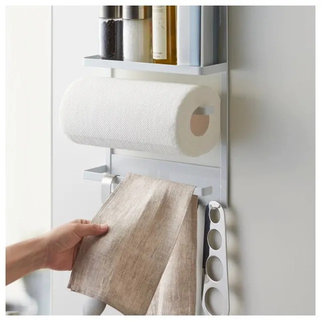 Suport magnetic YAMAZAKI Tower Magnetic Side Rack, mare, alb