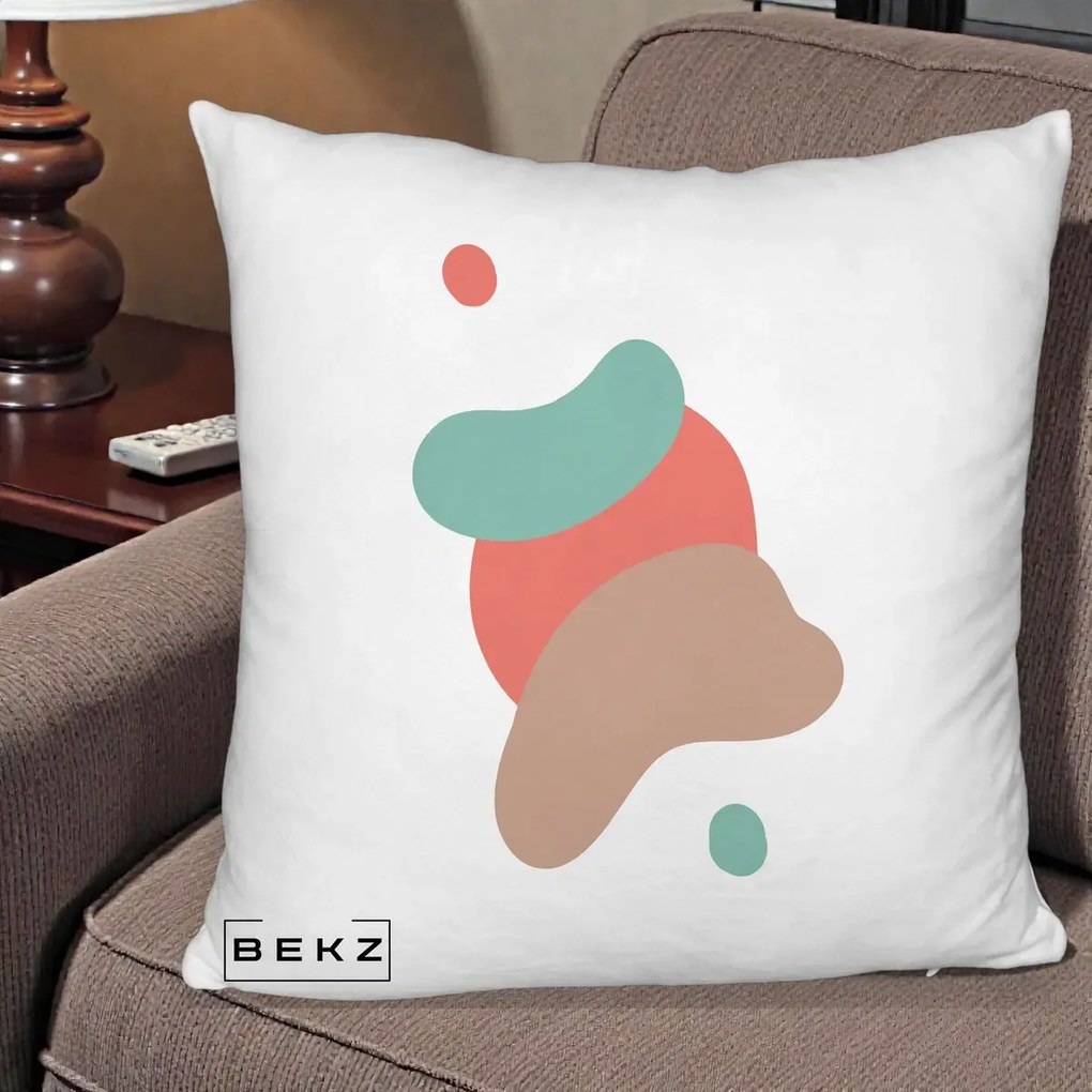 Perna Decorativa Abstract Forme Fluide Coral, 40x40 cm, Alb Pufos, Husa Detasabila, Perna Inclusa, BEKZ®