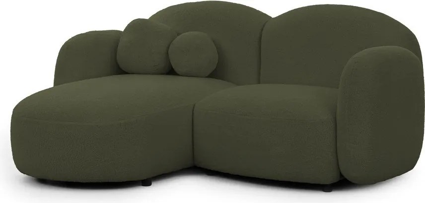 Colțar verde cu tapițerie din țesătură bouclé (cu colț pe partea stângă/cu șezlong) Orbit – Ropez