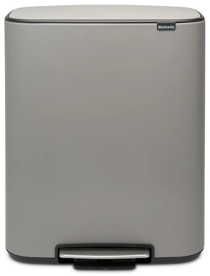 Coș de gunoi gri deschis de reciclat/cu pedală din oțel 60 l Bo – Brabantia