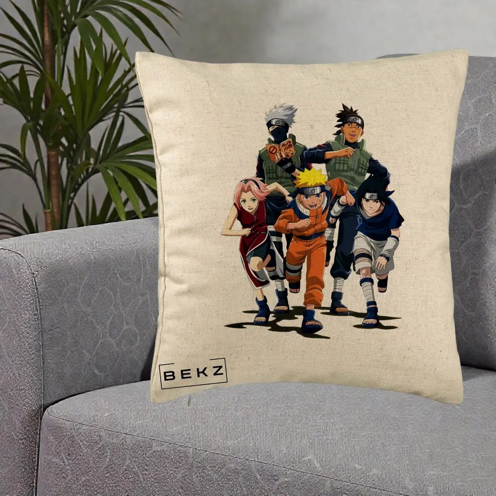 Perna Personalizata Naruto Echipa 7 Kakashi Sensei, 40x40 cm, Bej, Husa Detasabila, Perna Inclusa, BEKZ®