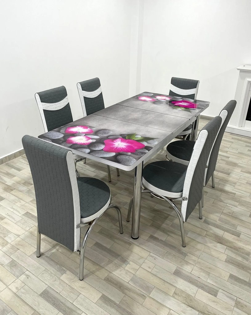 Set masa extensibila 130 / 170 x 80 cm cu 6 scaune, model 798