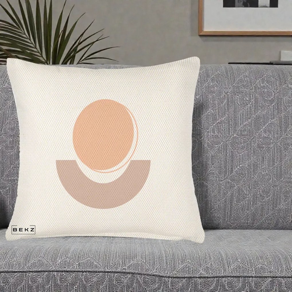 Perna Decorativa Geometric Boho Luna si Disc, 40x40 cm, Crem Reliefat, Husa Detasabila, Perna Inclusa, BEKZ®