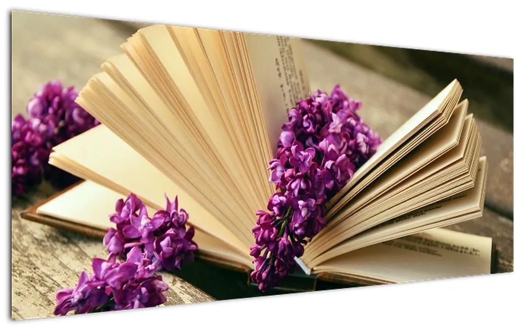 Tablou cu carte și floare violetă (120x50 cm), în 40 de alte dimensiuni noi