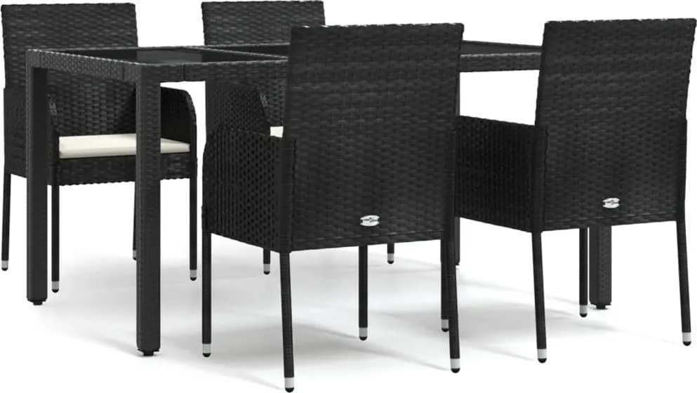vidaXL Set mobilier de grădină cu perne, 5 piese, negru, poliratan