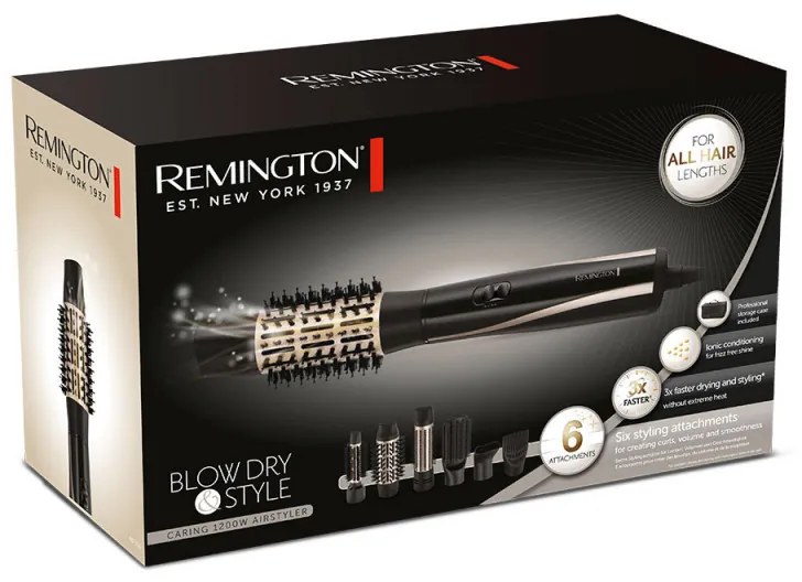 Perie pentru uscare si coafare Remington AS7700, 1200W, Cu strat ceramic, Cool Shot, 6 atasamente, Negru/bej