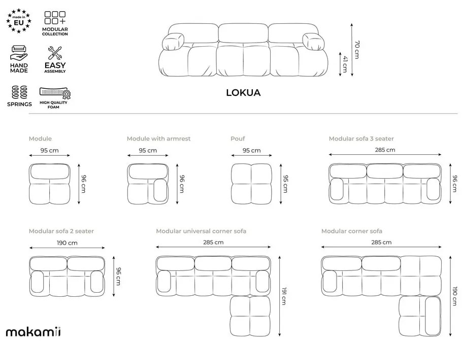 Modul pentru canapea modulară alb cu tapițerie din catifea (cu colț pe partea stângă) Lokua – Makamii