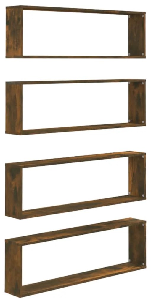 vidaXL Rafturi de perete cub, 4 buc., stejar fumuriu 100x15x30 cm lemn