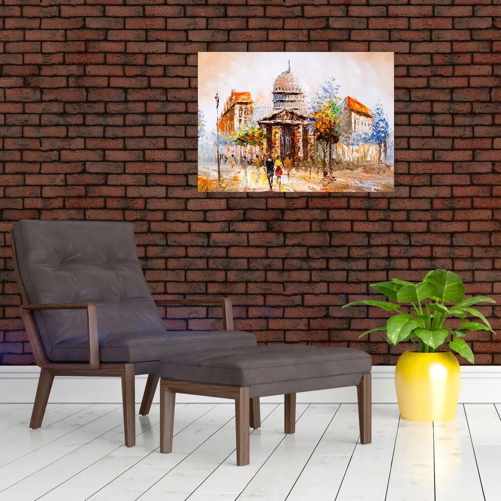 Tablou pe sticlă - Monument de oraș pictat (70x50 cm)