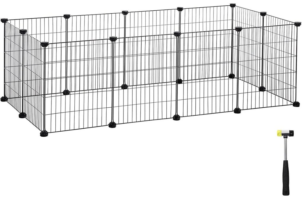 Cușcă pentru animale de companie pentru interior, gard modular metalic, negru