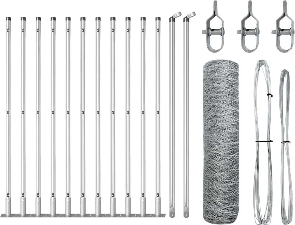 vidaXL Stâlp de gard. Argintiu 25 x 0,4 m (plasă de 36 mm) Oțel