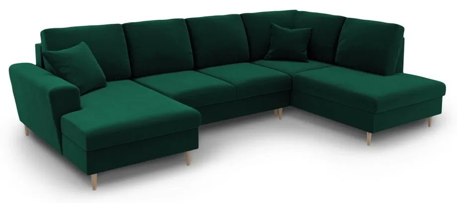 Colțar verde extensibil, cu spațiu de depozitare cu tapițerie din catifea (cu colț pe partea dreaptă-în formă de "U") Kyoto – Cosmopolitan Design