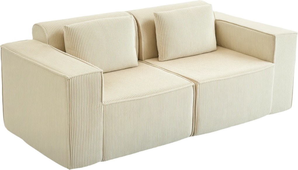 HOMCOM Canapea 3 Locuri Extra Profundă 65 cm, Modulară Fără Structură cu Perne Groase, Cotiere Largi și 2 Perne, Sofá Modern din Catifea pentru Living și Sufragerie, Bej | Aosom Romania