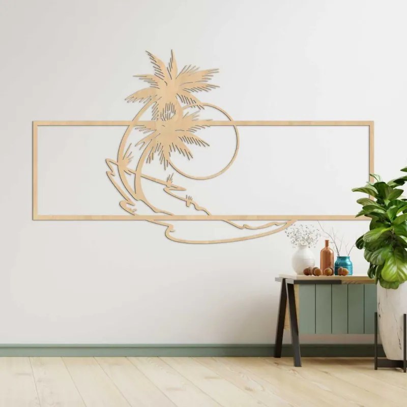SENTOP | Decorațiune de perete din lemn cu palmieri și plajă | TROPICOR