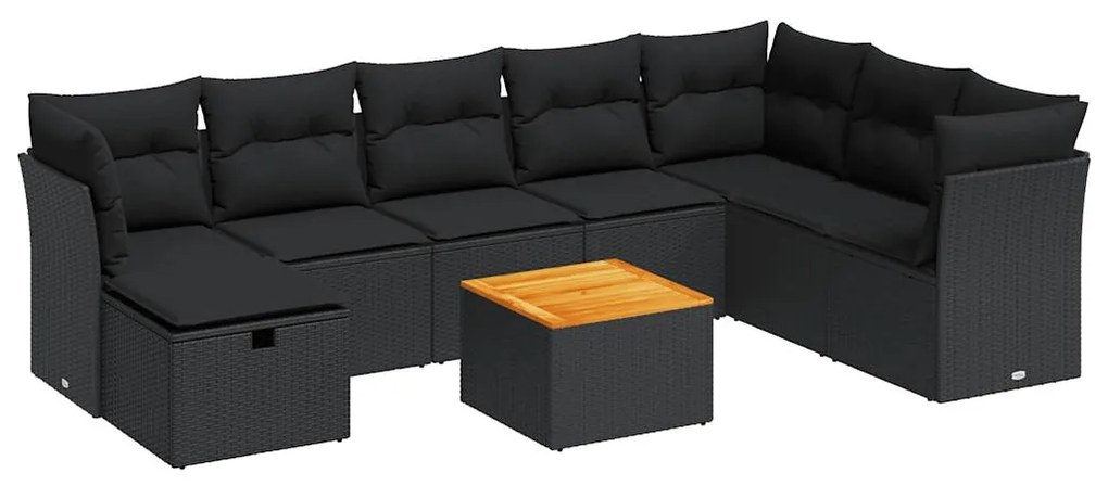 3325772 vidaXL Set mobilier de grădină cu perne, 9 piese, negru, poliratan